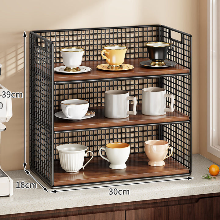 Double-Tier Metal Grid Countertop Organizer Shelf for Cups and Kitchenware