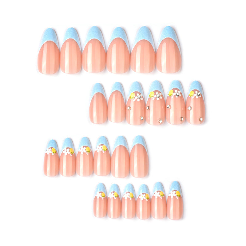 Artistic Floral and Gem-Embellished Press-On Nail Art Stornfield