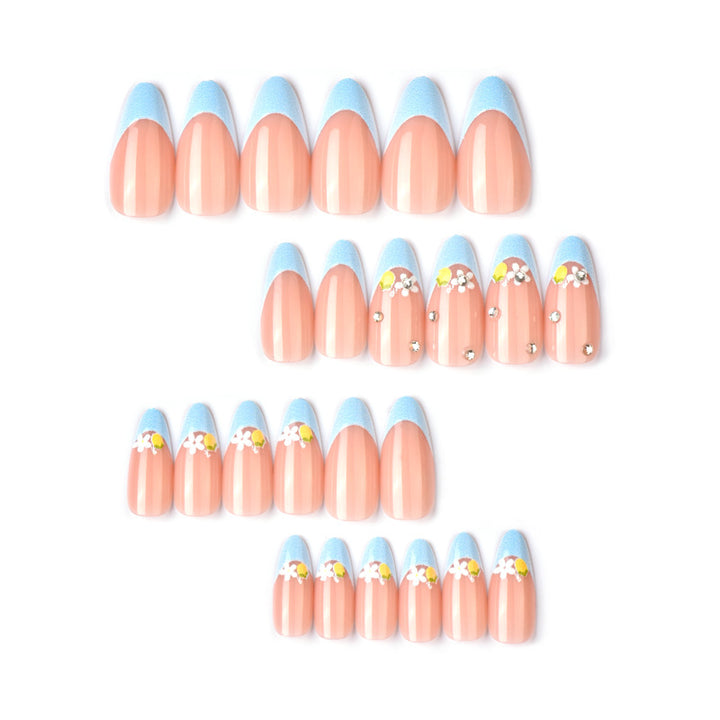 Artistic Floral and Gem-Embellished Press-On Nail Art Stornfield