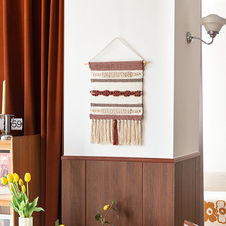 Macramé Wall Hanging with Fringe and Hand-Knotted Cotton Structure