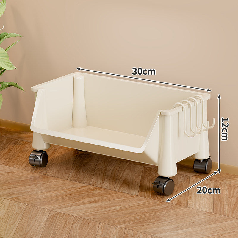 Slim Multi-Tier Rolling Plastic Storage Cart with Deep Tilt Bins and Side Hooks