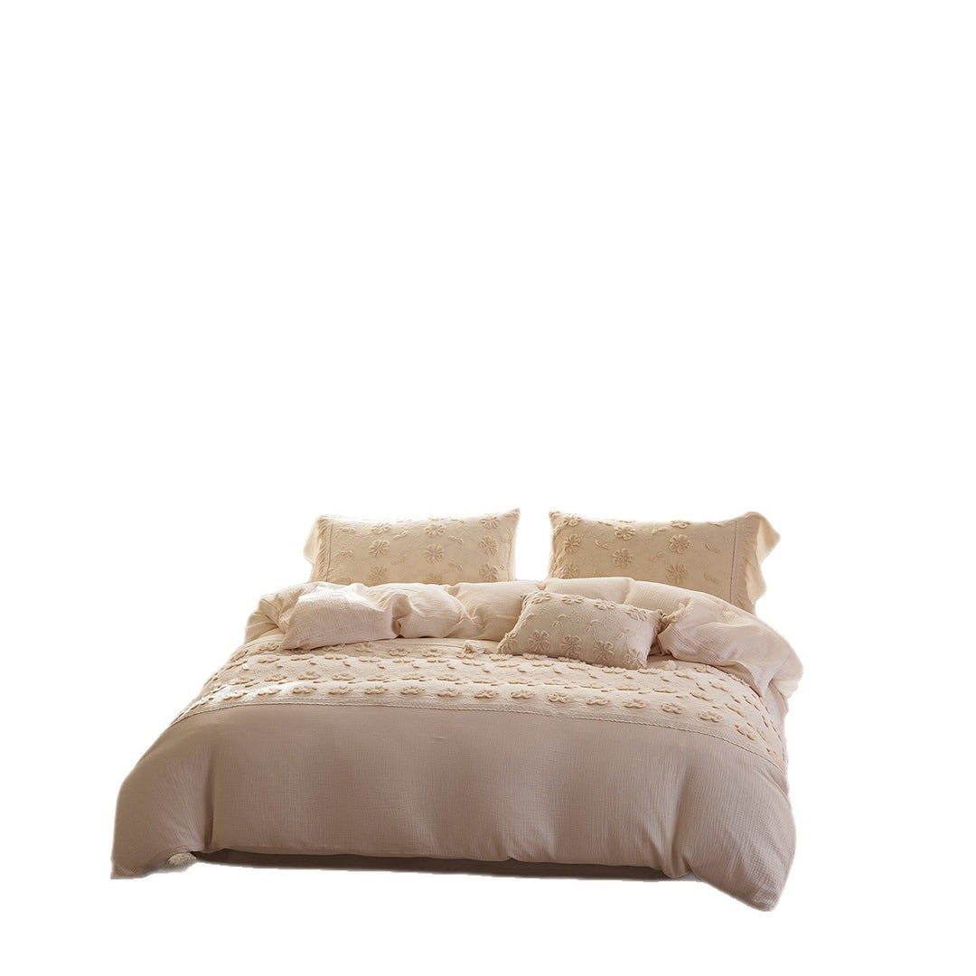 Textured Floral Embroidered Bedspread & Duvet Cover Ensemble with 3D Appliqué Flowers