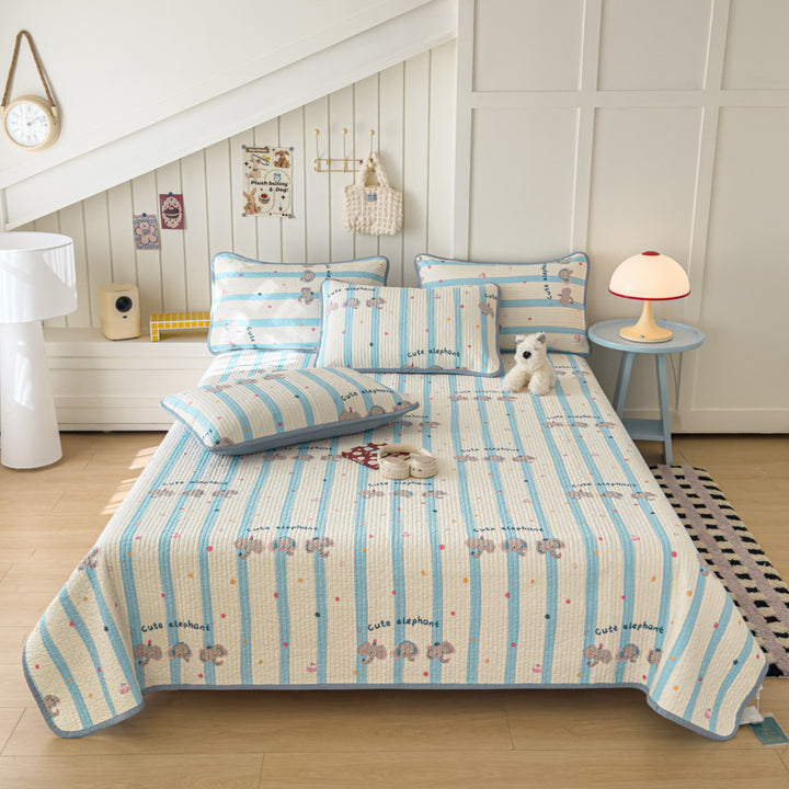 Lightweight Quilted Cotton Bedspread and Mattress Coverlet Set