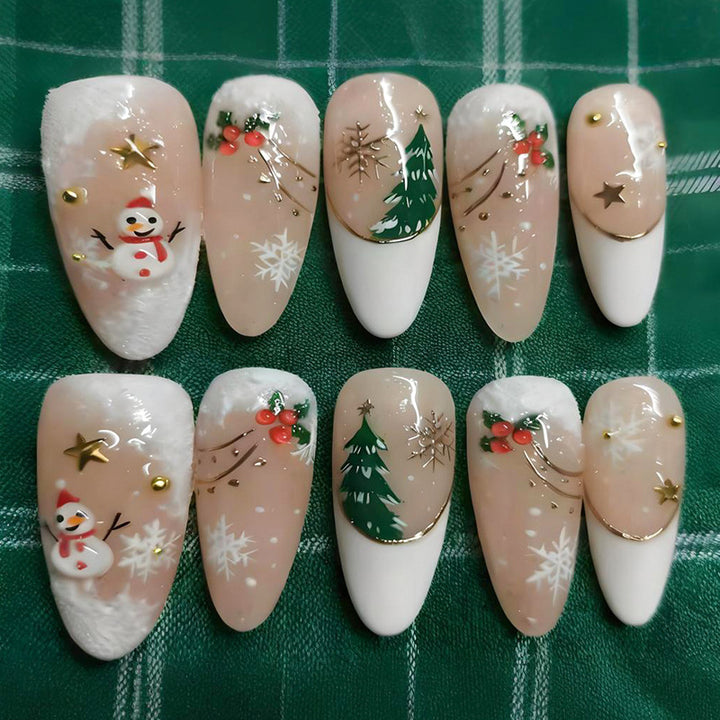 Artificial nail set with festive winter motifs and creative designs Stornfield