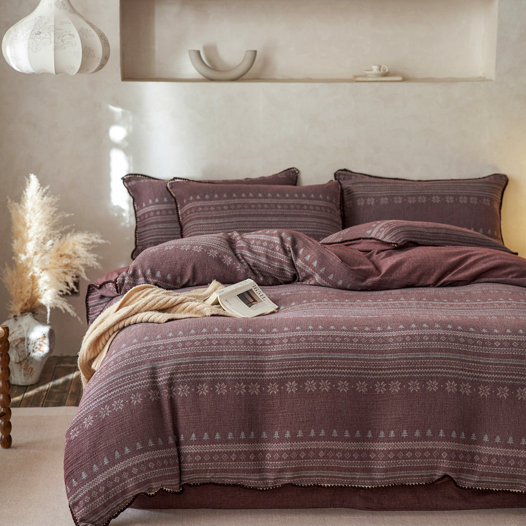 Nordic-Pattern Woven Cotton Duvet Cover and Pillow Sham Set
