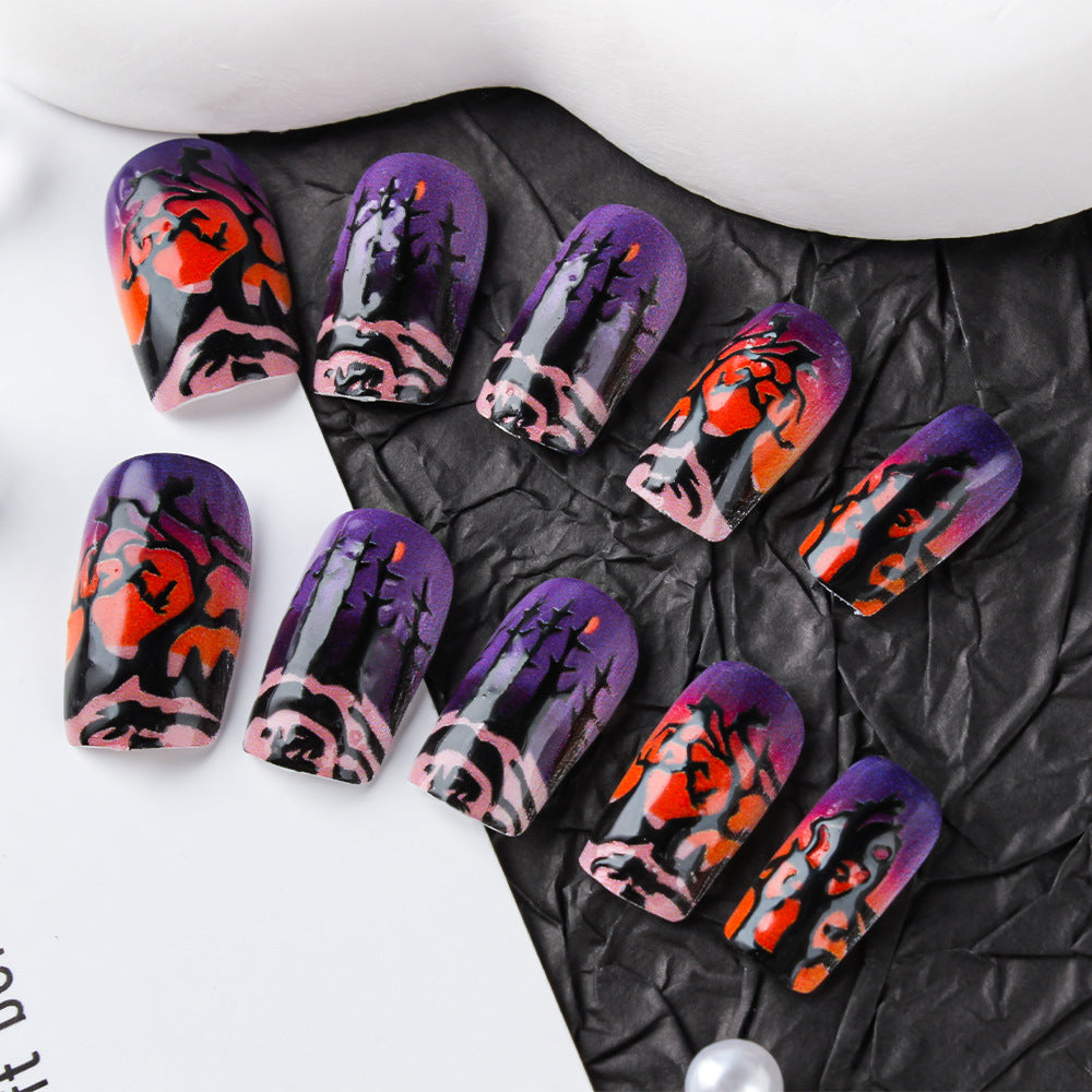 Spooky Night-Themed Gel Nail Art Stornfield