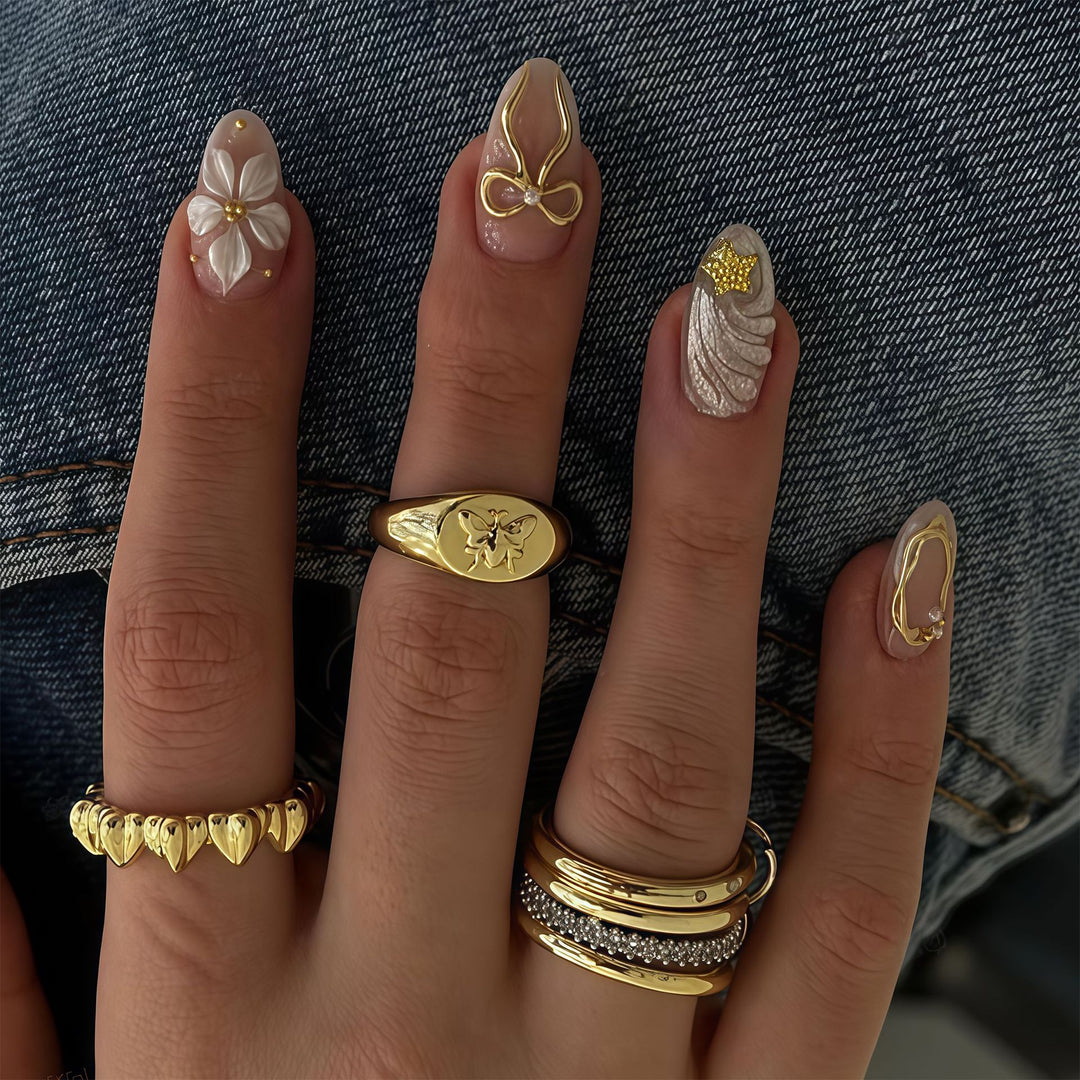 Artistic Press-On Nail Art Set with Decorative Embellishments Stornfield