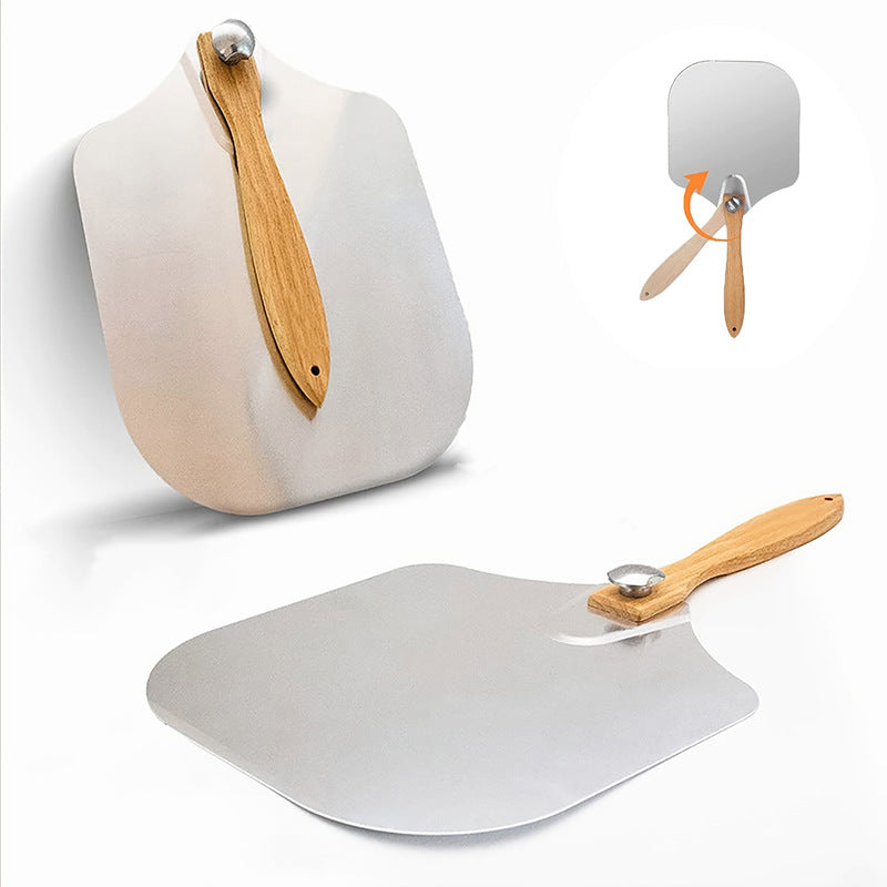 professional pizza peel set with foldable stainless steel shovel ergonomic wooden handle pizza cutter rocker and bench scraper Stornfield