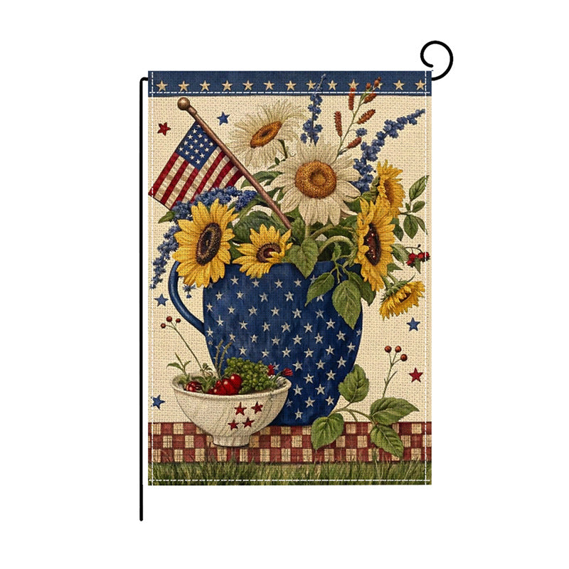Patriotic Mason Jar Floral Burlap-Texture Outdoor Garden Flag