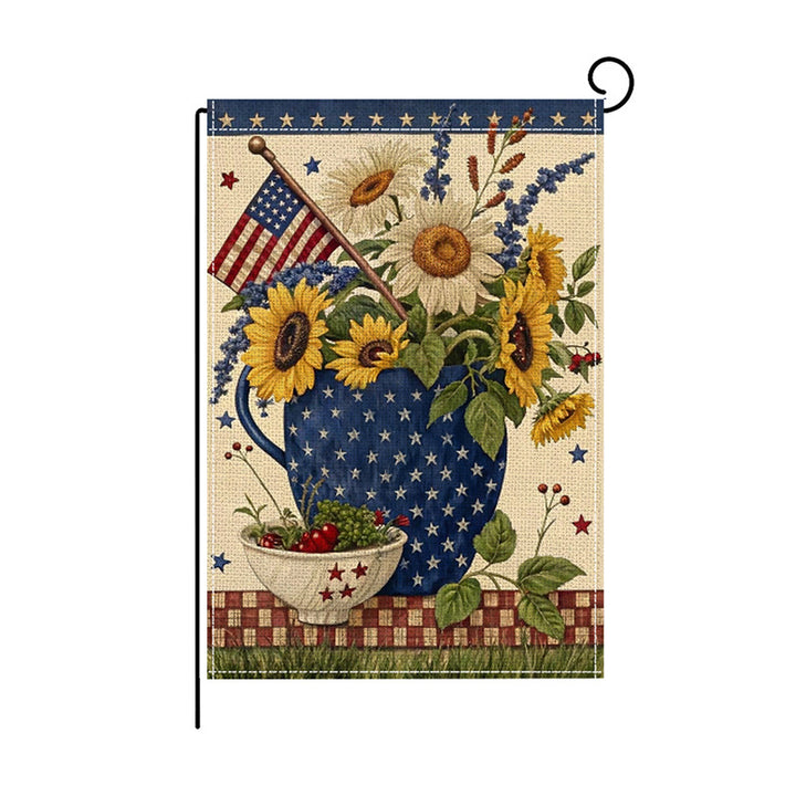 Patriotic Mason Jar Floral Burlap-Texture Outdoor Garden Flag