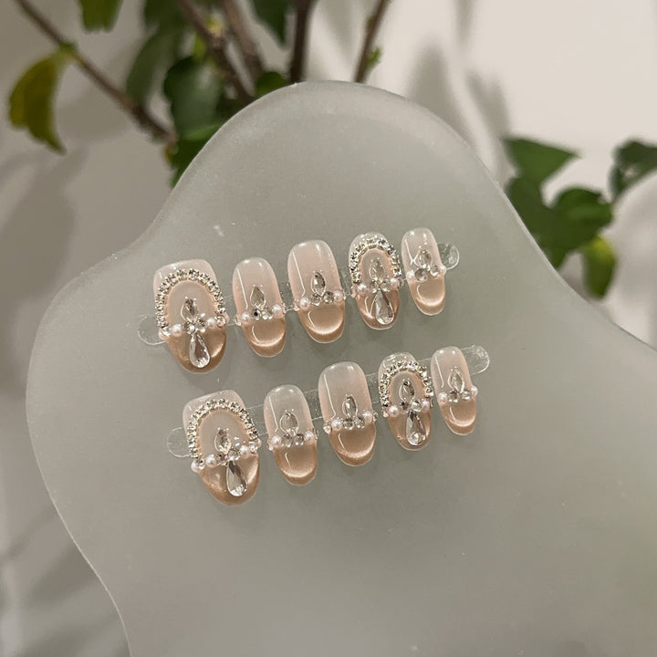 Elegant Decorative Crystal-Accented Press-On Nail Set