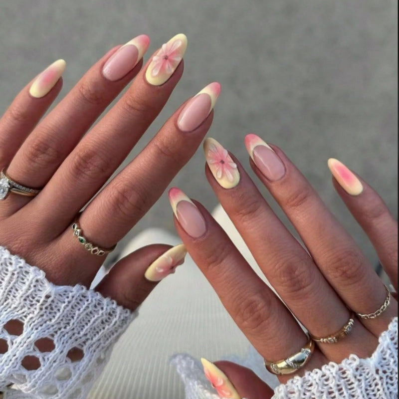 Artistic Press-On Nail Set with Floral Accents Stornfield
