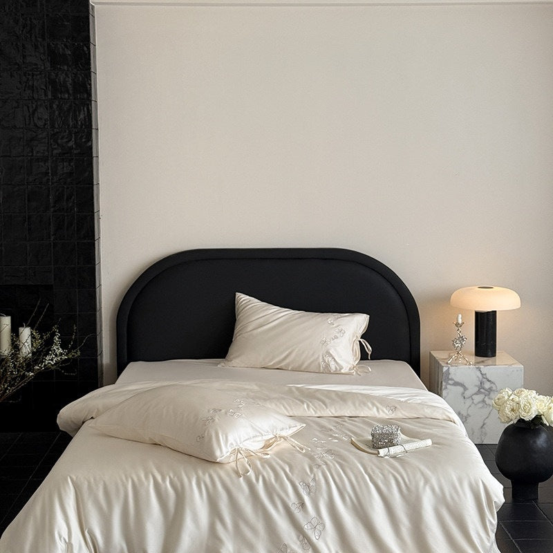 Luxurious cotton satin bedding set with butterfly embroidery and tie band pillow