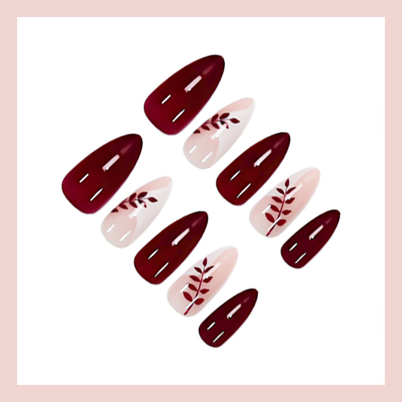 Nail art set with elegant leaf motif designs Stornfield