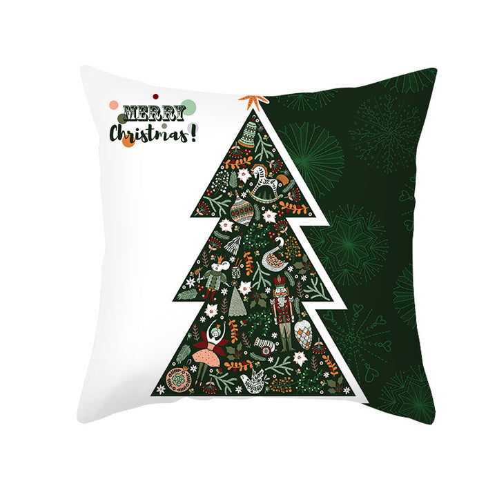 Square Linen-Blend Holiday Cushion Cover with Nutcracker & Vintage Ornament Print