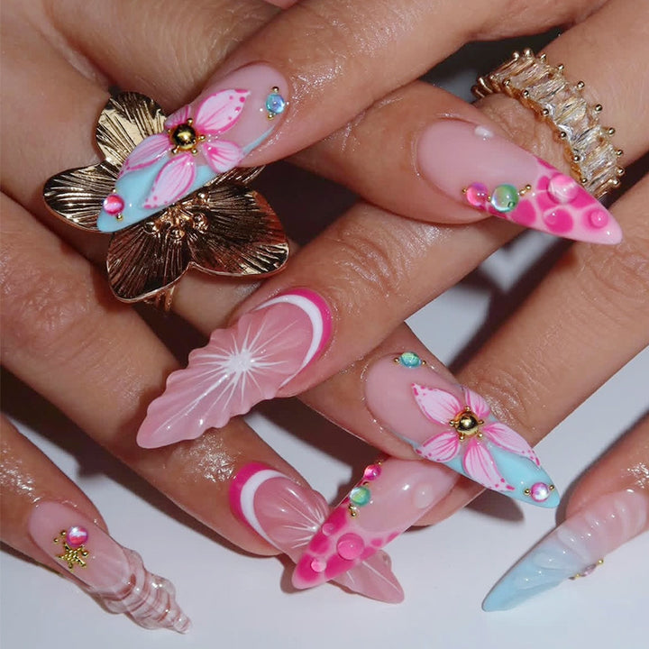 Artistic Press-On Nail Set with 3D Elements Stornfield