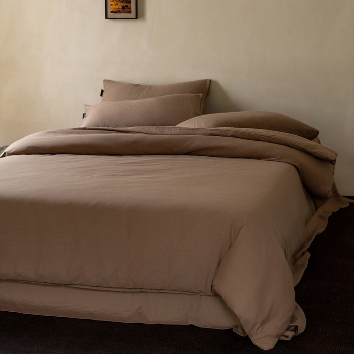 Washed Cotton Duvet Cover Set with Deep-Pocket Fitted Sheet & Oxford Pillowcases