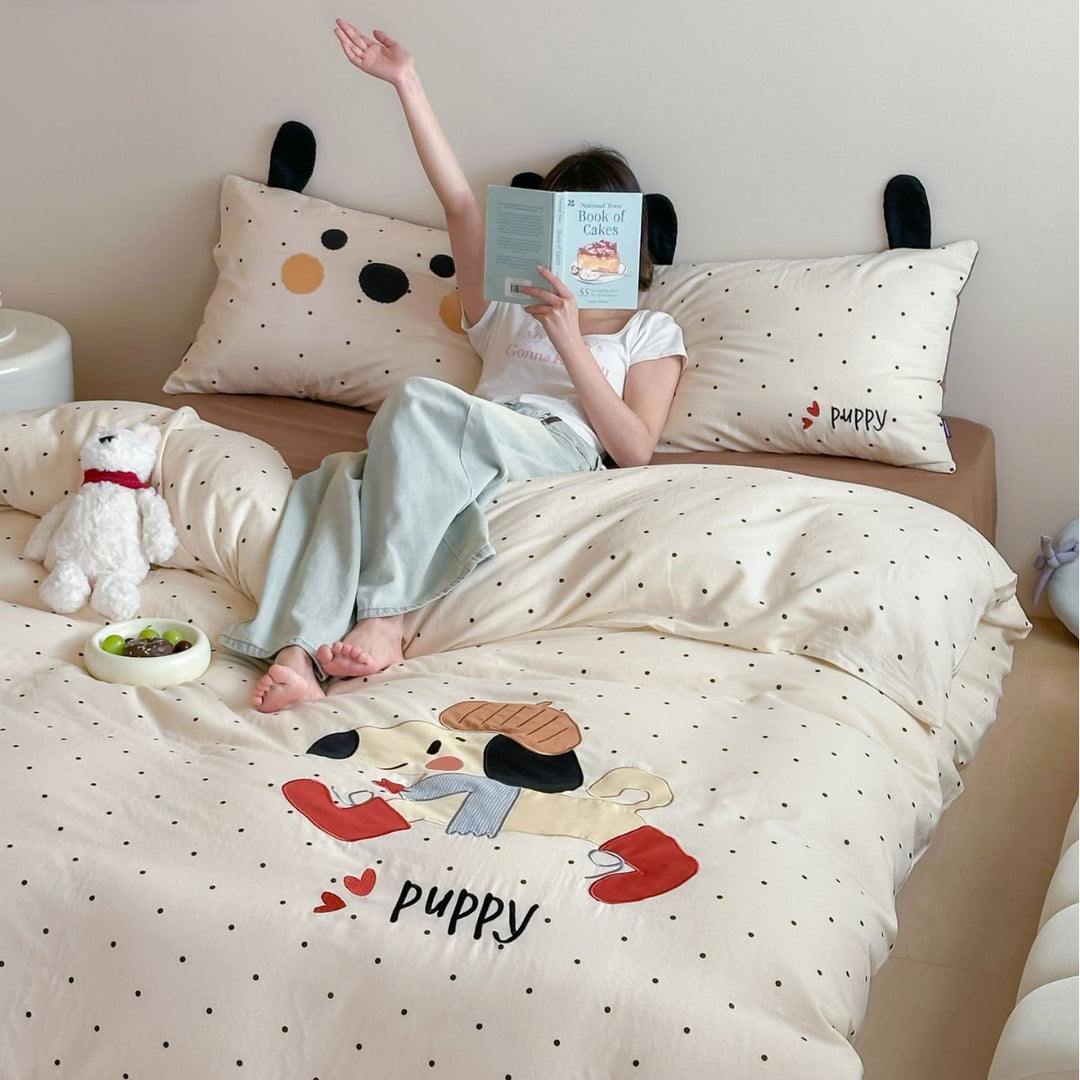 Cute Cartoon Rabbit Duvet Cover Bedding Set with Pillowcases and Ear Accent