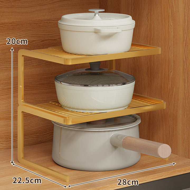 Compact Space-Saving Kitchen Countertop Pot and Pan Organizer Shelf Riser