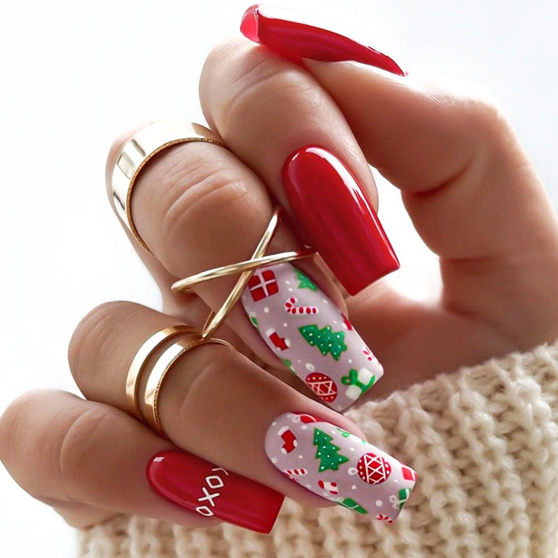 Artificial nail set with festive Christmas designs and glamorous glitter Stornfield