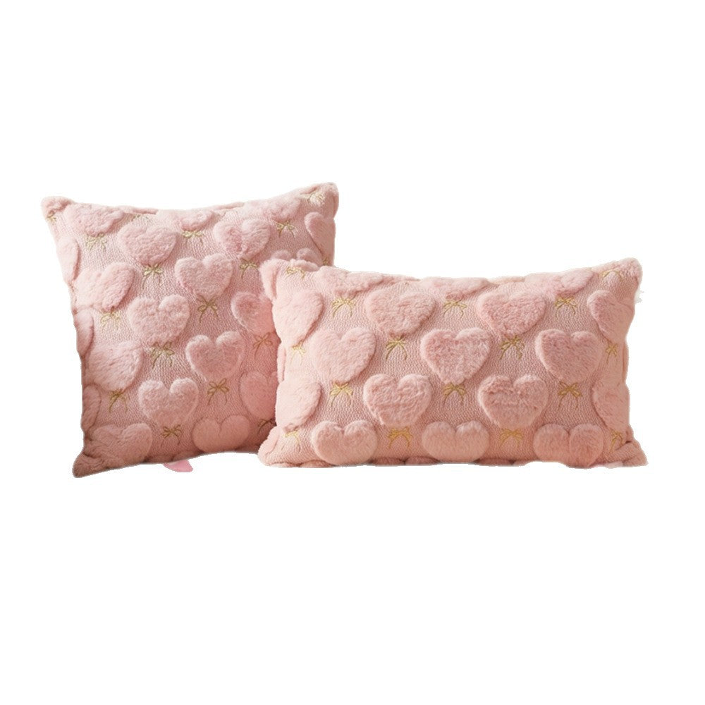 Valentine's Plush Heart Embossed Decorative Throw Pillow Cover