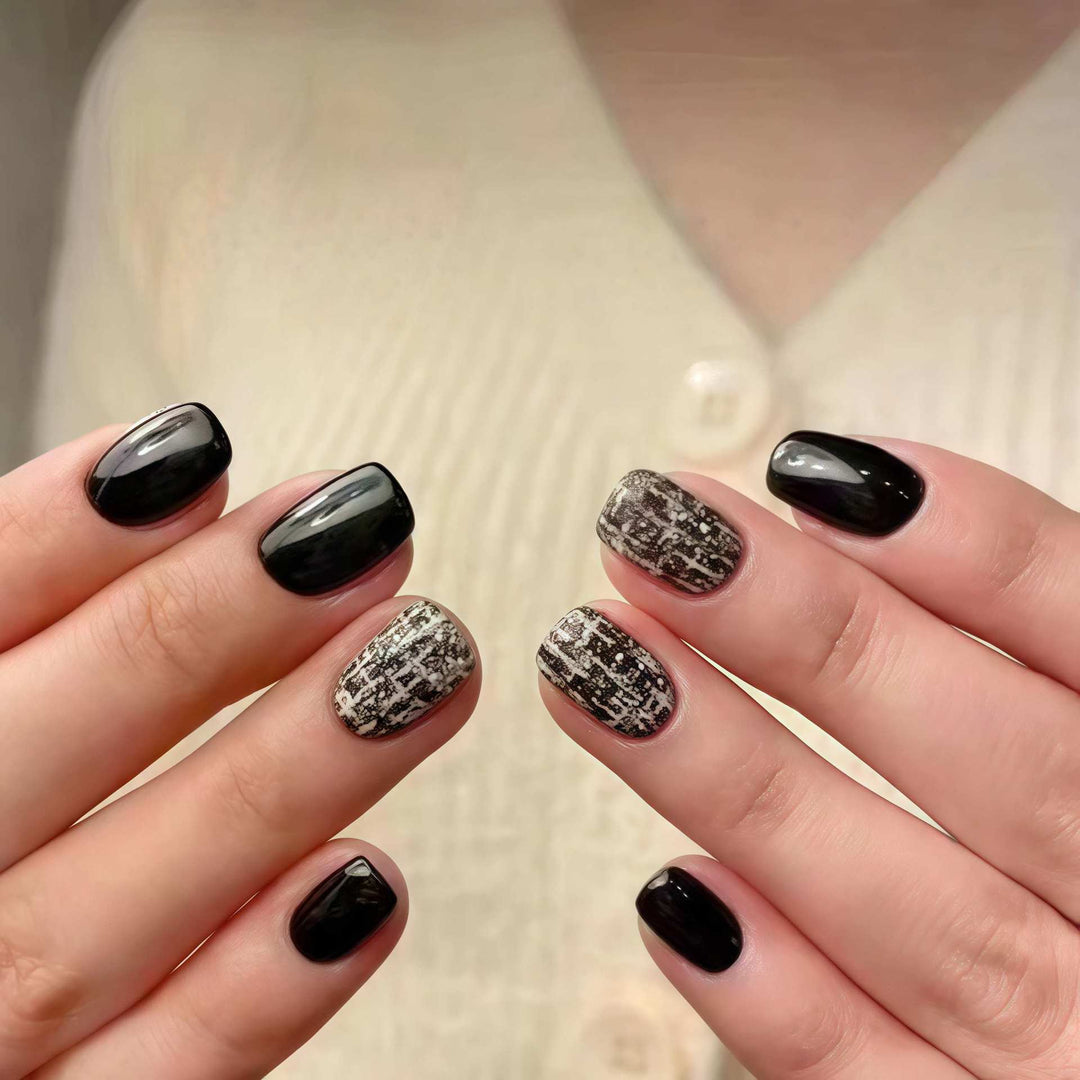 Glossy Artistic Press-On Nail Set with Abstract Design Stornfield