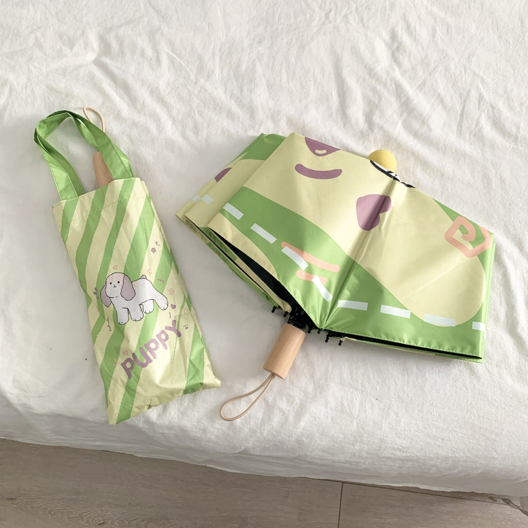 Ladies innovative folding umbrella with gentle leaf design and practical carrying pouch Stornfield