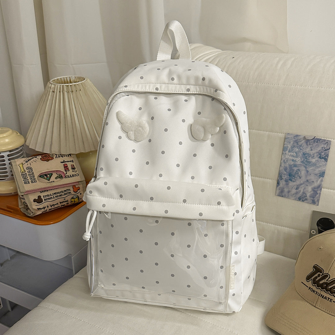 Polka Dot Patterned Backpack with Playful Wing Accents Stornfield