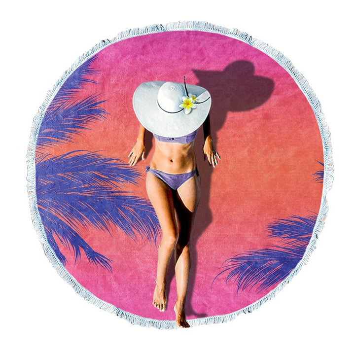 round beach towel with cheerful palm motif Stornfield