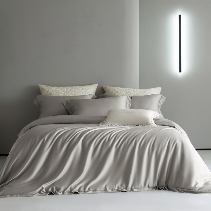 Luxury Silk-Feel Cooling Duvet Cover Set with Deep-Fit Skirt and Envelope Shams