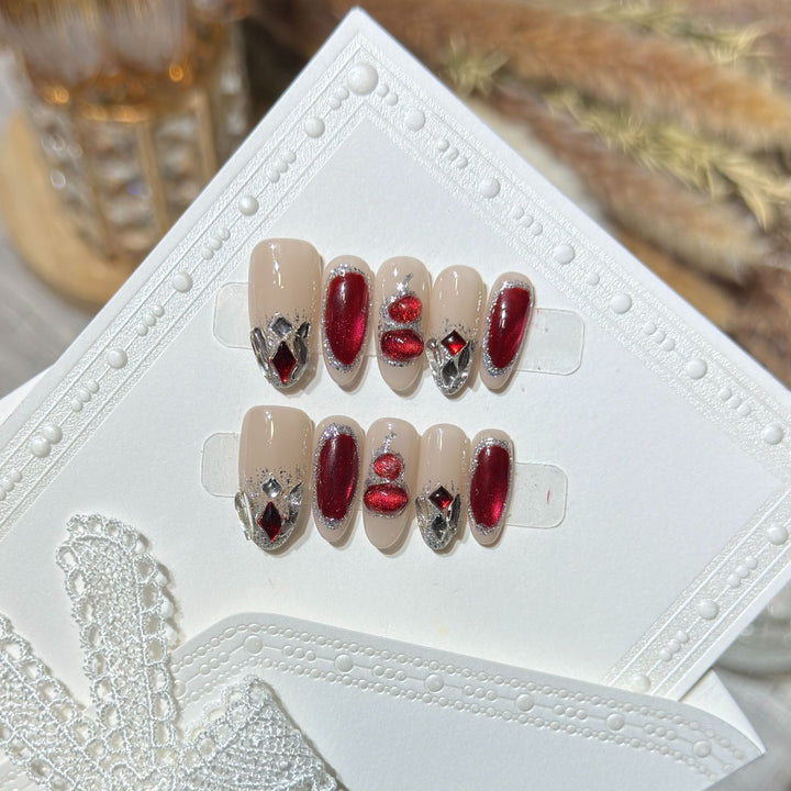 Premium Decorative Press-On Nail Set with Gemstone Accents Stornfield