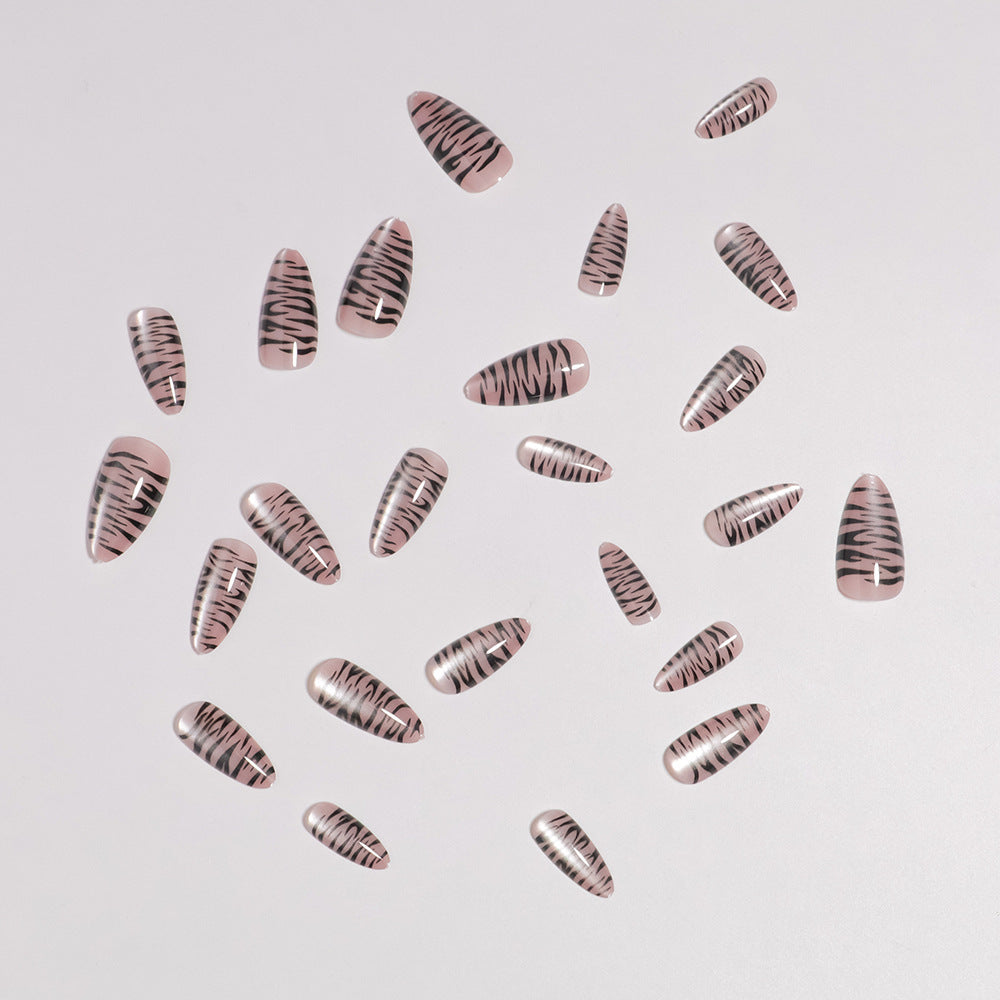 Artistic Press-On Nail Set with Tiger Stripe Design Stornfield
