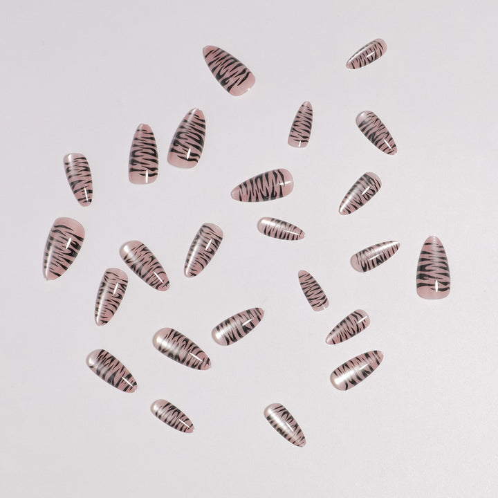 Artistic Press-On Nail Set with Tiger Stripe Design Stornfield