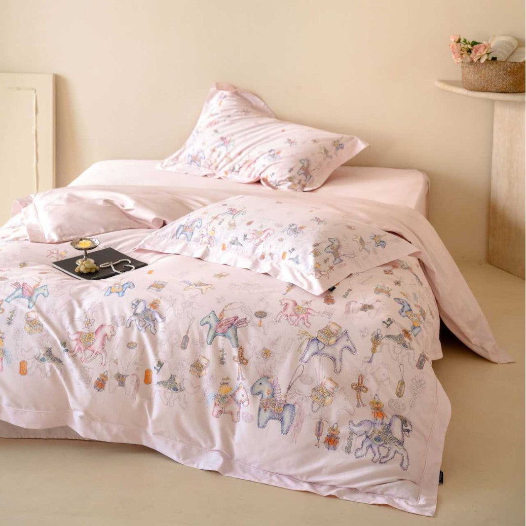 Children's Pastel Fairytale Cotton Sateen Duvet Cover Set with Pillowcases