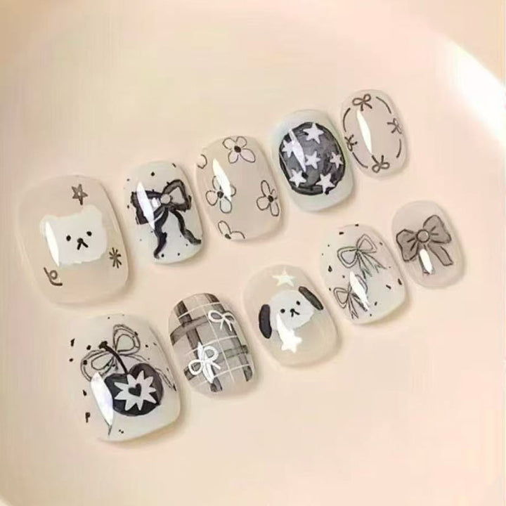 Artistic Coffee-Inspired Press-On Nail Art Set Stornfield