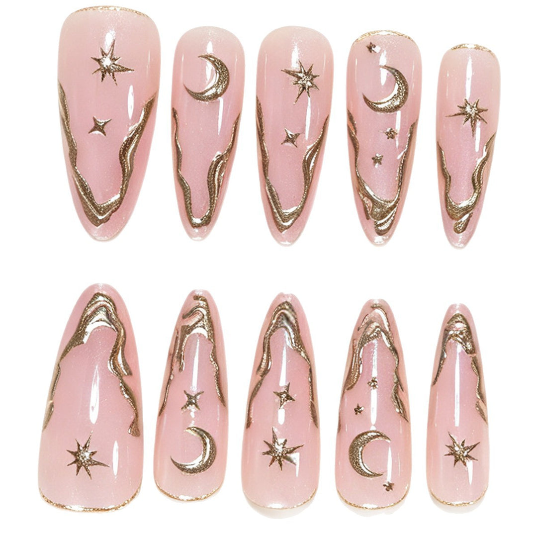 Artistic Stiletto Nail Art Tips with Celestial Accents Stornfield