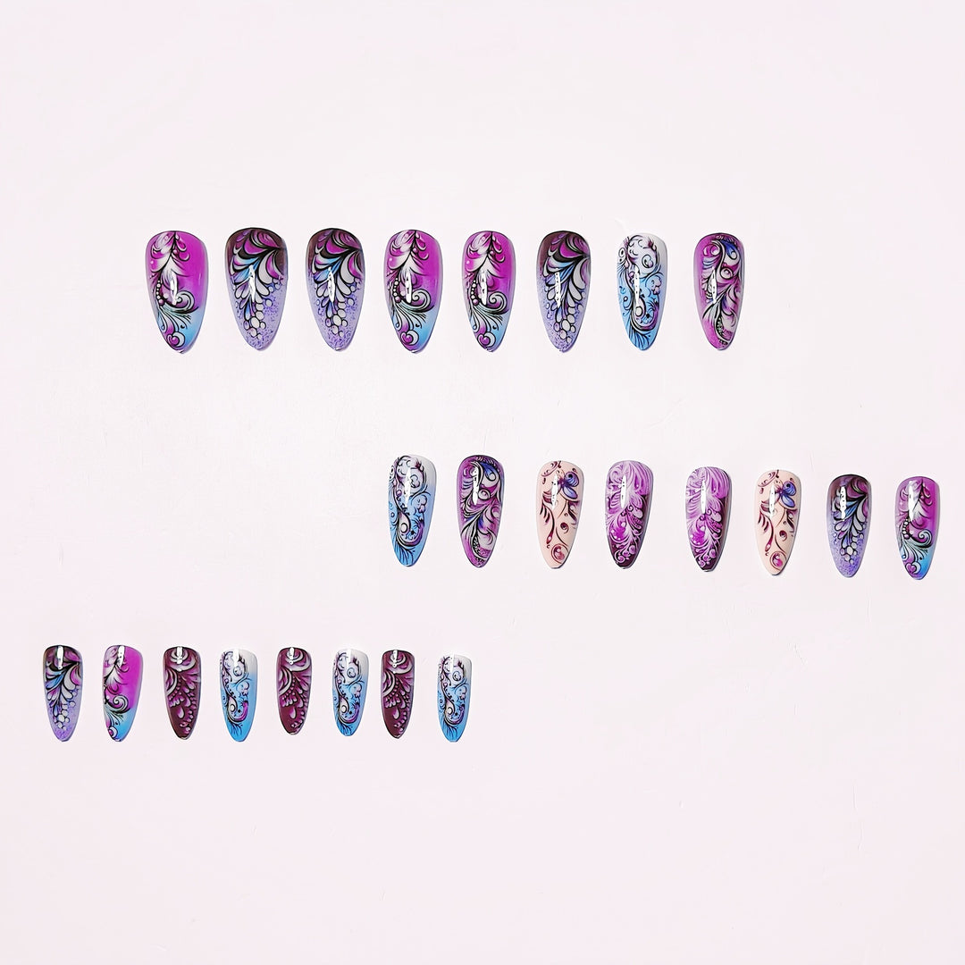 Creative artificial nails with floral and shimmering design elements Stornfield