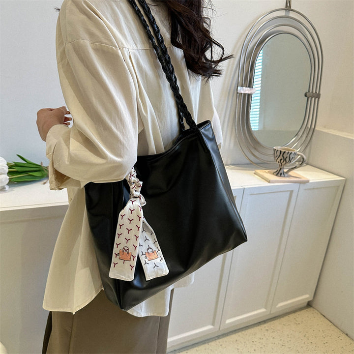 Glossy Faux Leather Tote Bag with Braided Straps