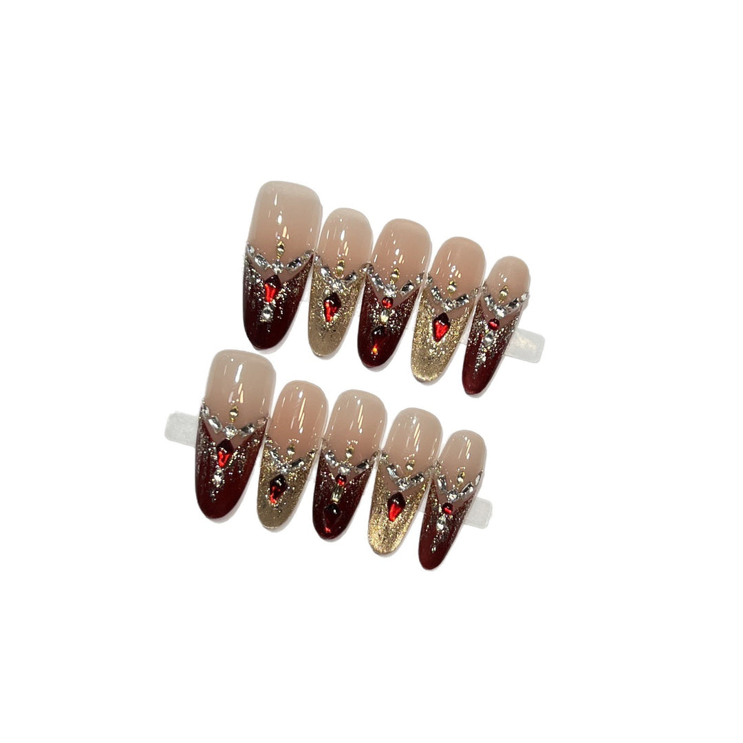 Decorative Stiletto Press-On Nail Set with Gemstone Accents Stornfield