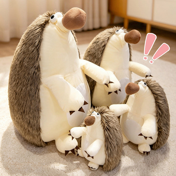 Plush Sitting Long-Fur Hedgehog Comforter Toy with Oversized Snout and Soft Bean-Fill Body Stornfield