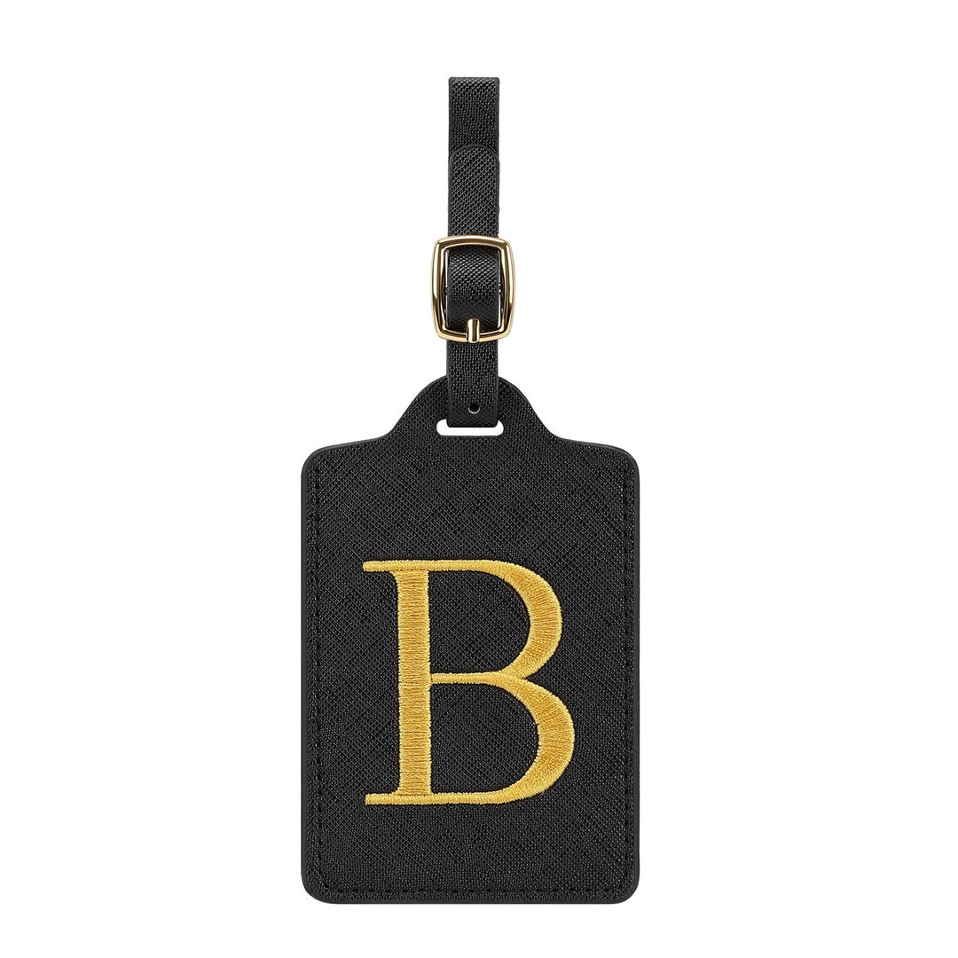 embroidered initial monogram leather luggage tag with adjustable buckle strap Stornfield
