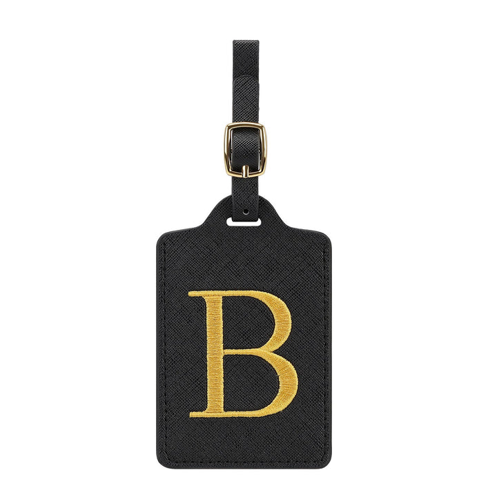 embroidered initial monogram leather luggage tag with adjustable buckle strap Stornfield
