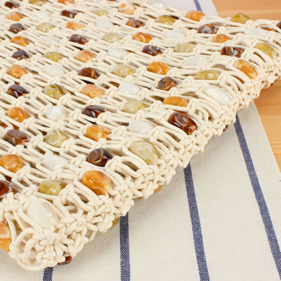 Hand-knotted basket bag with colorful beads Stornfield