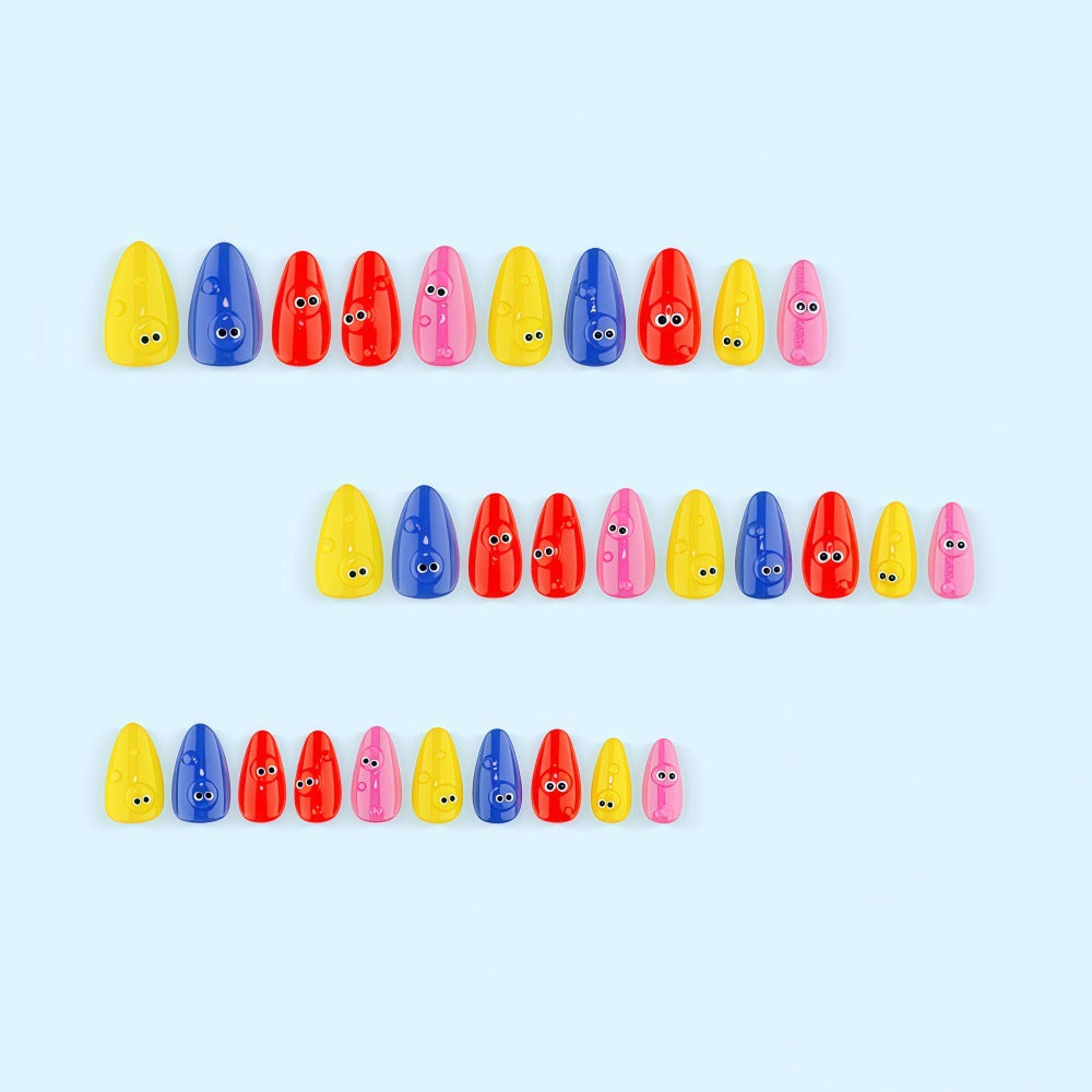 Creative artificial nails with funny faces and colorful accents Stornfield