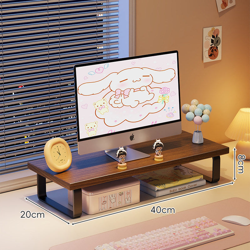 Wood-Top Monitor Riser and Desktop Organizer Stand with Under-Shelf Storage