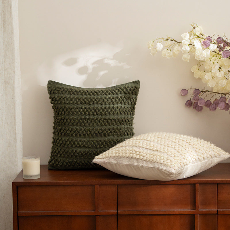 Square structure decorative cushion with handcrafted bobble tufting