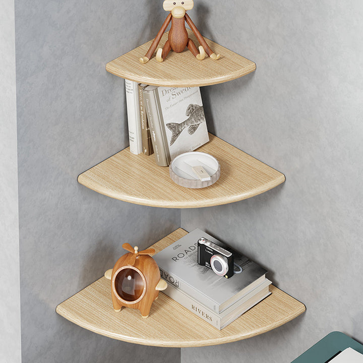 Quarter-Round Floating Corner Shelf Solid Wood Grain Wall-Mounted Display