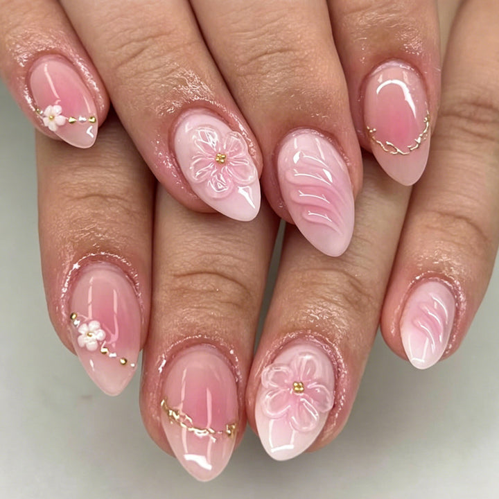 Acrylic nail set with delicate flower and ombre designs Stornfield