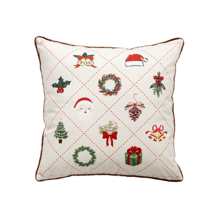 Rectangular decorative pillowcase with Christmas embroidery motifs and piping Stornfield