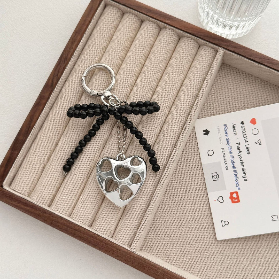 Heart-Shaped Charm Keychain with Beaded Bow Stornfield